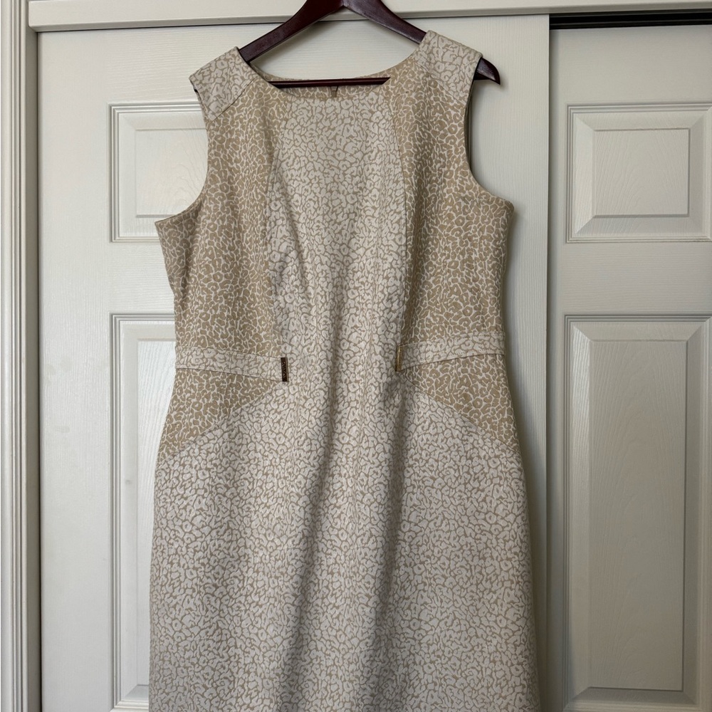 Calvin Klein Cream Sheath Midi Dress V-Neck Sleeveless